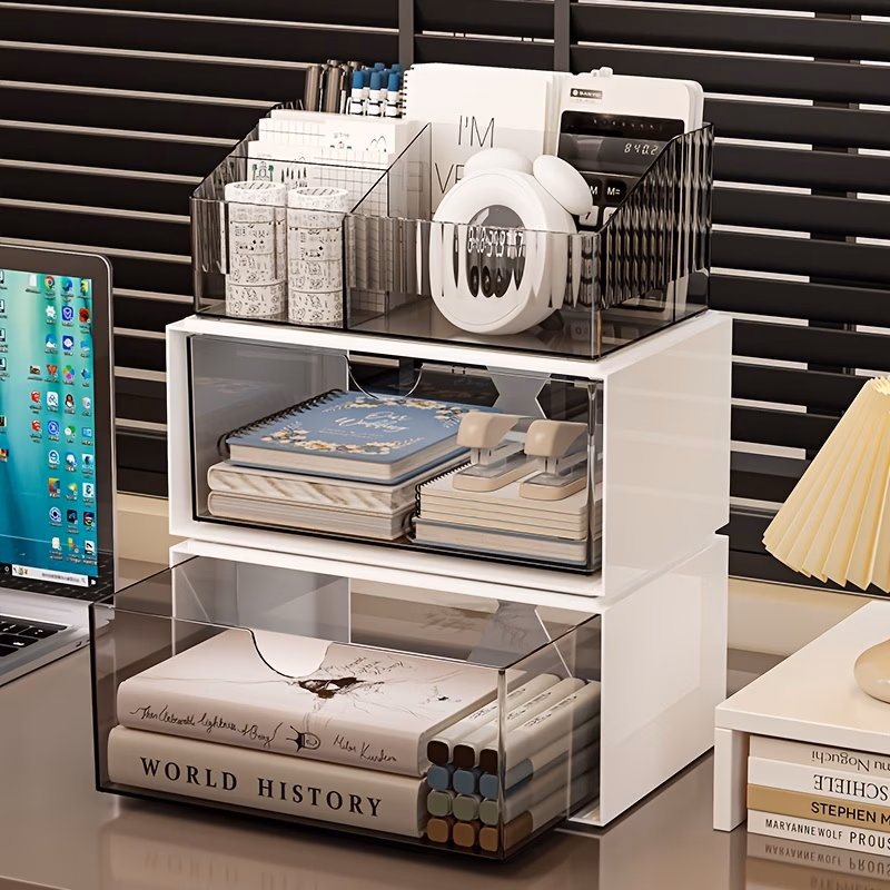 versatile use large capacity desk organizer with drawer multi layer transparent storage box for office supplies back to school organization Product details 7