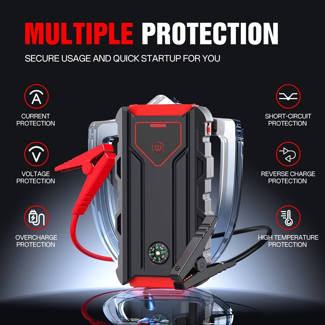 TEMU : Jump Starter For Car, 5000a Jump Starter With Sos Strobe Light, Emergency Window Breaker & Dual Usb , Output 12v/8a