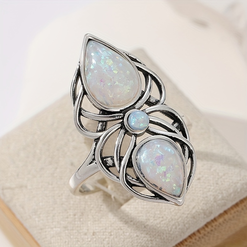 vintage bohemian copper hollowed ring iridescent synthetic Temu