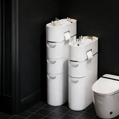 4 tier toilet side storage cabinet hooks white crevice drawer style organizer multifunctional home bathroom rack hooks shower supplies cabinet for bathroom room and more home storage helper