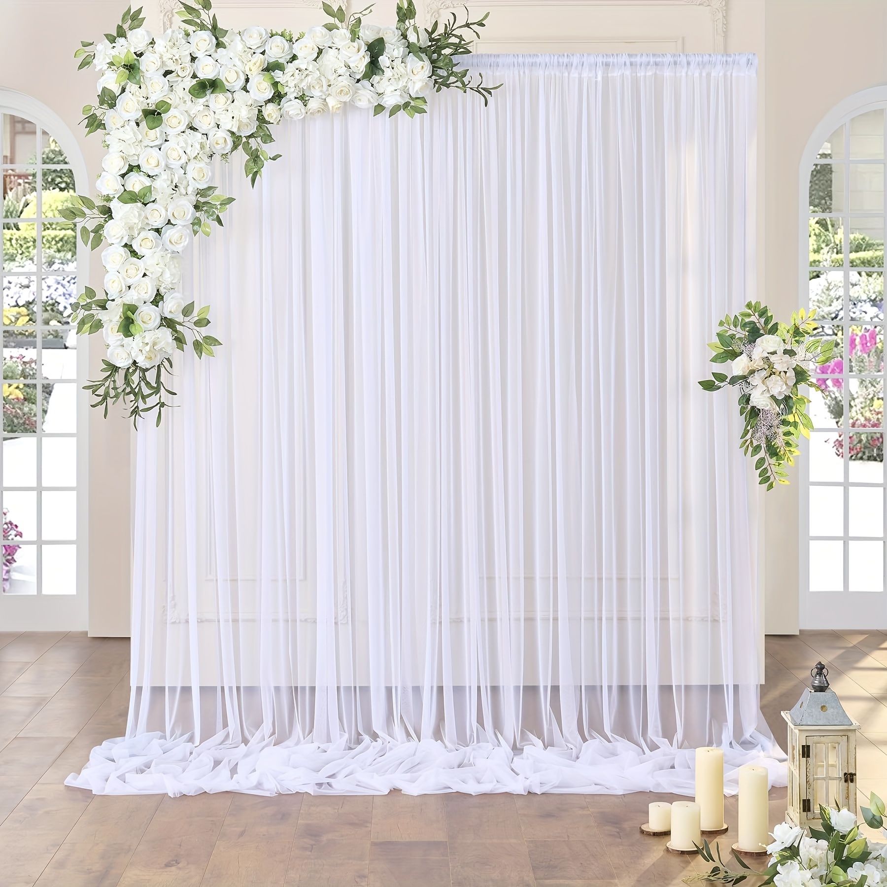 

Elegant Sheer Backdrop Drapes For Parties, Weddings, Bridal Showers, Birthdays, , Home Celebrations - Polyester Decor For Christmas, New Year, Valentine's Day - Set Of 1