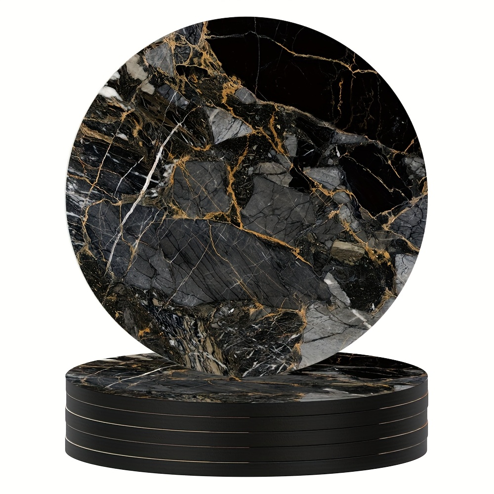 6pcs Marble Pattern Coasters,heat-resistant And Non-slip Home Decorative Table Mats, Kitchen Table Decoration For Indoor And Outdoor Home Decoration, Mud Rubber Non-slip Backing 4 Inch Insulation Pad