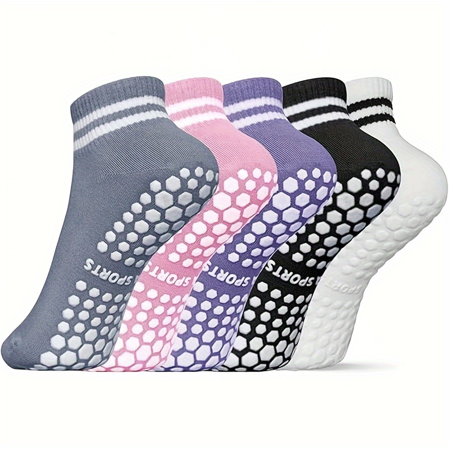 

5 Pairs Grip Socks For Women, Non Slip Pilates Yoga Socks With Double Stripes Non Slip Socks For Workout, Ballet, Athletic Socks