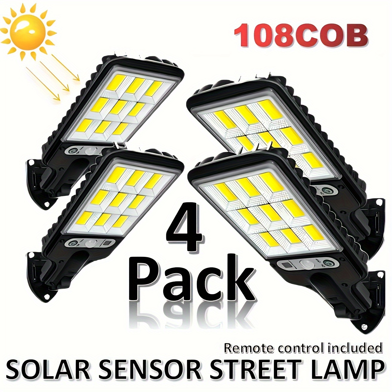 

2/4pcs Solar Street Lamp, 108 Cob Wall Light With Remote Control, Outdoor Waterproof Motion Sensor Led Garden Light With 3 Lighting Modes, Solar Sensor Street Light For Garden Wall Patio Lighting