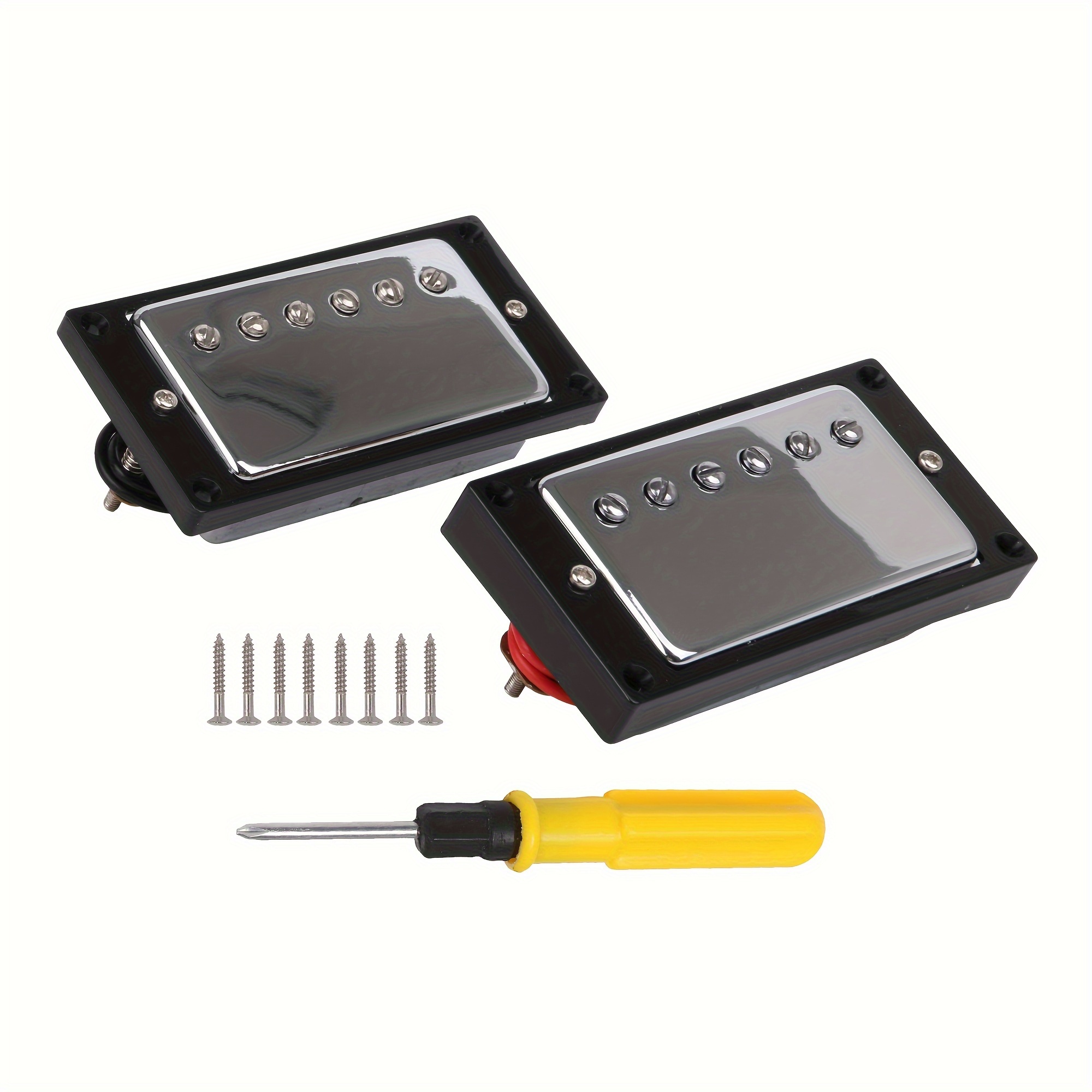 

A Set Of 2 Black Metal Frame Electric Guitar Double Coil Pickups, With A Neck Resistance Of 9k And Resistance Of 14k, Includes A Dual-use Screwdriver.