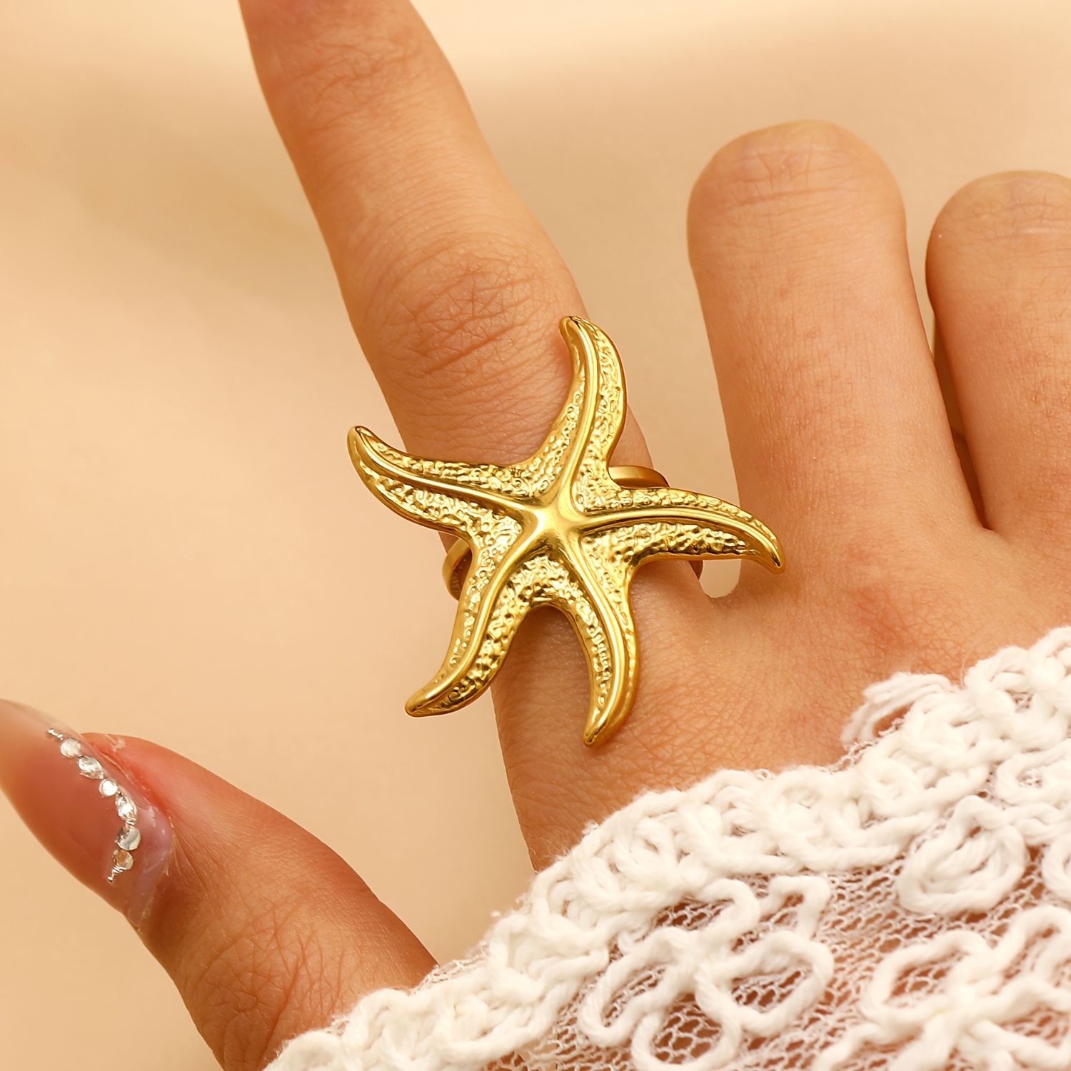 Nautical Starfish Shaped Open Ring for Teenagers