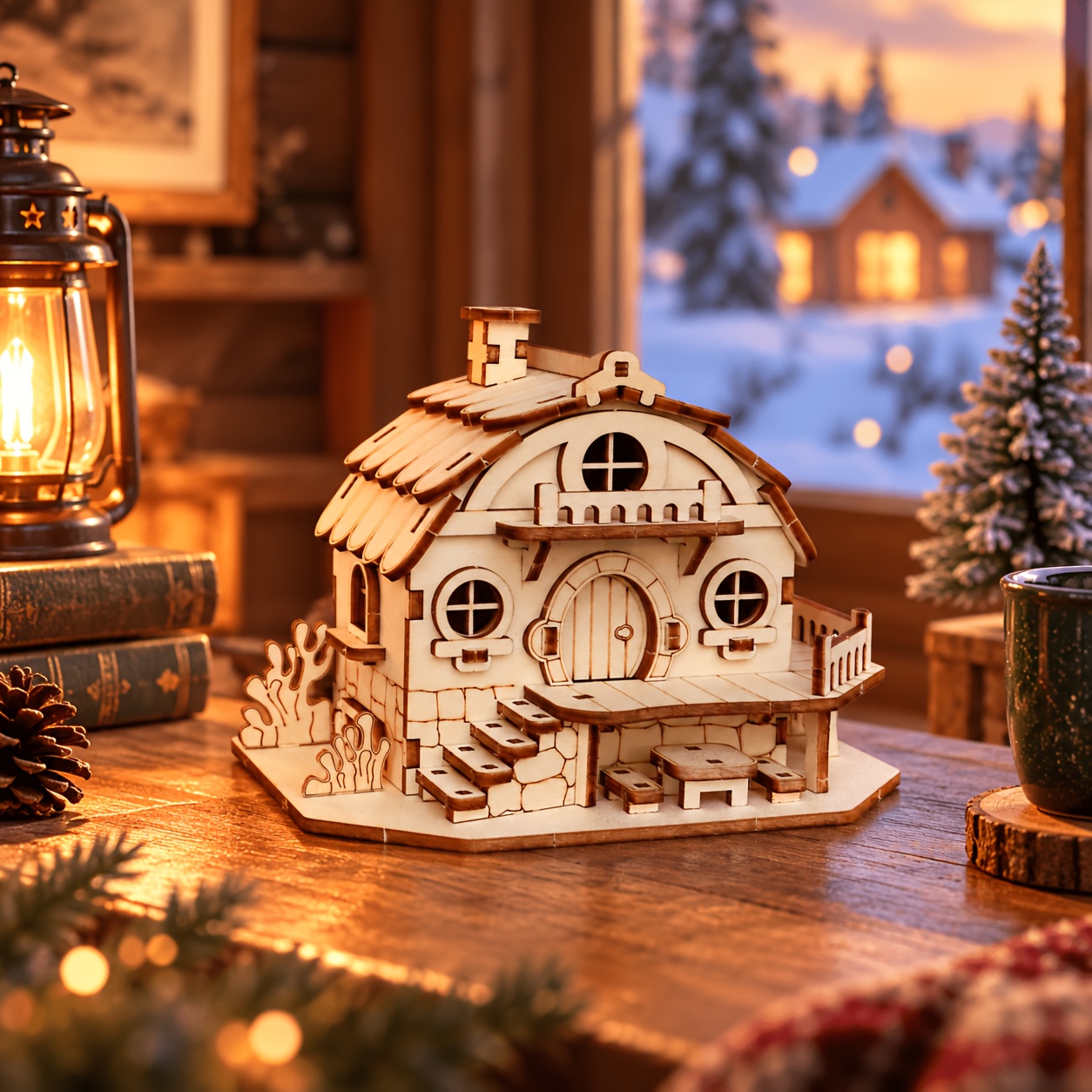 Image of 3d Wooden Puzzle Model Wooden Assembly Small House Villa Building Model Handcraft 3d Assembly Model Kit Perfect Christmas Gift