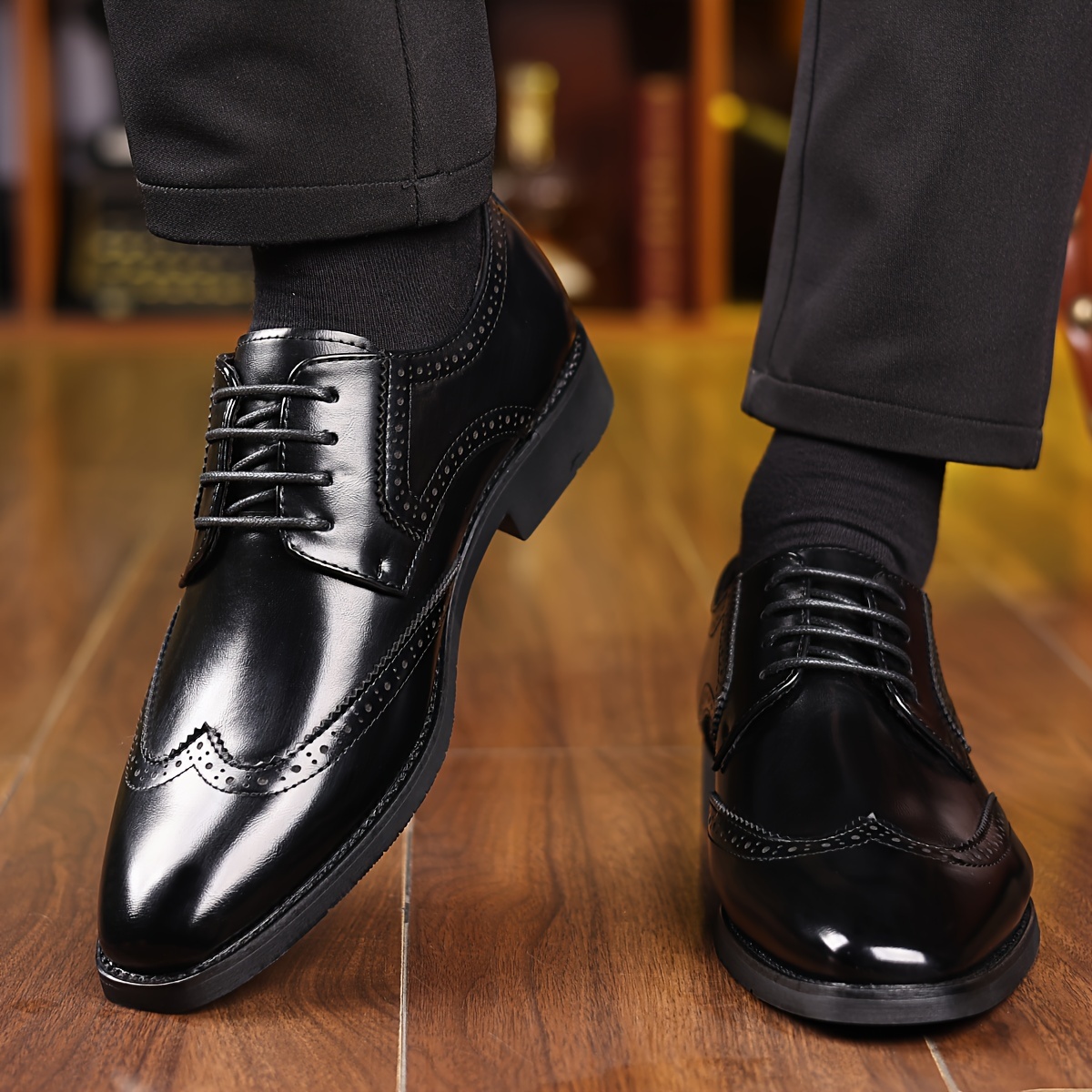 Plus Size Men's Trendy Classic Wing-Tip Derby Shoes, Comfy Non Slip Rubber Sole Dress Shoes For Men's Outdoor Activities