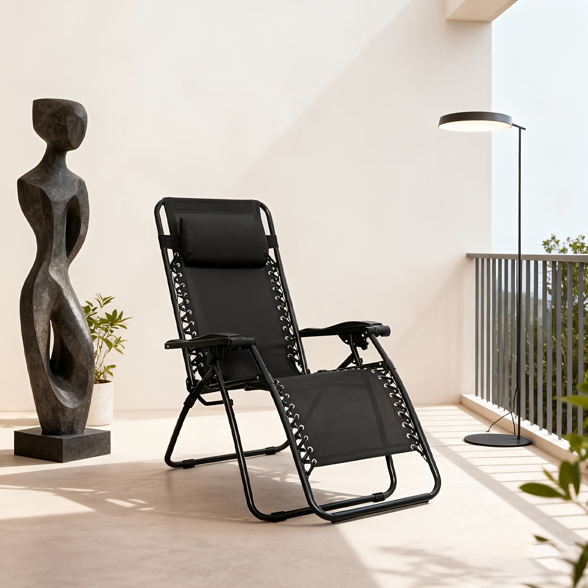 Image of 0 Gravity Recliner, Foldable Headrests, Recliner With Cup Holder Tray And Detachable Cushion, Indoor/ Outdoor Foldable Recliner
