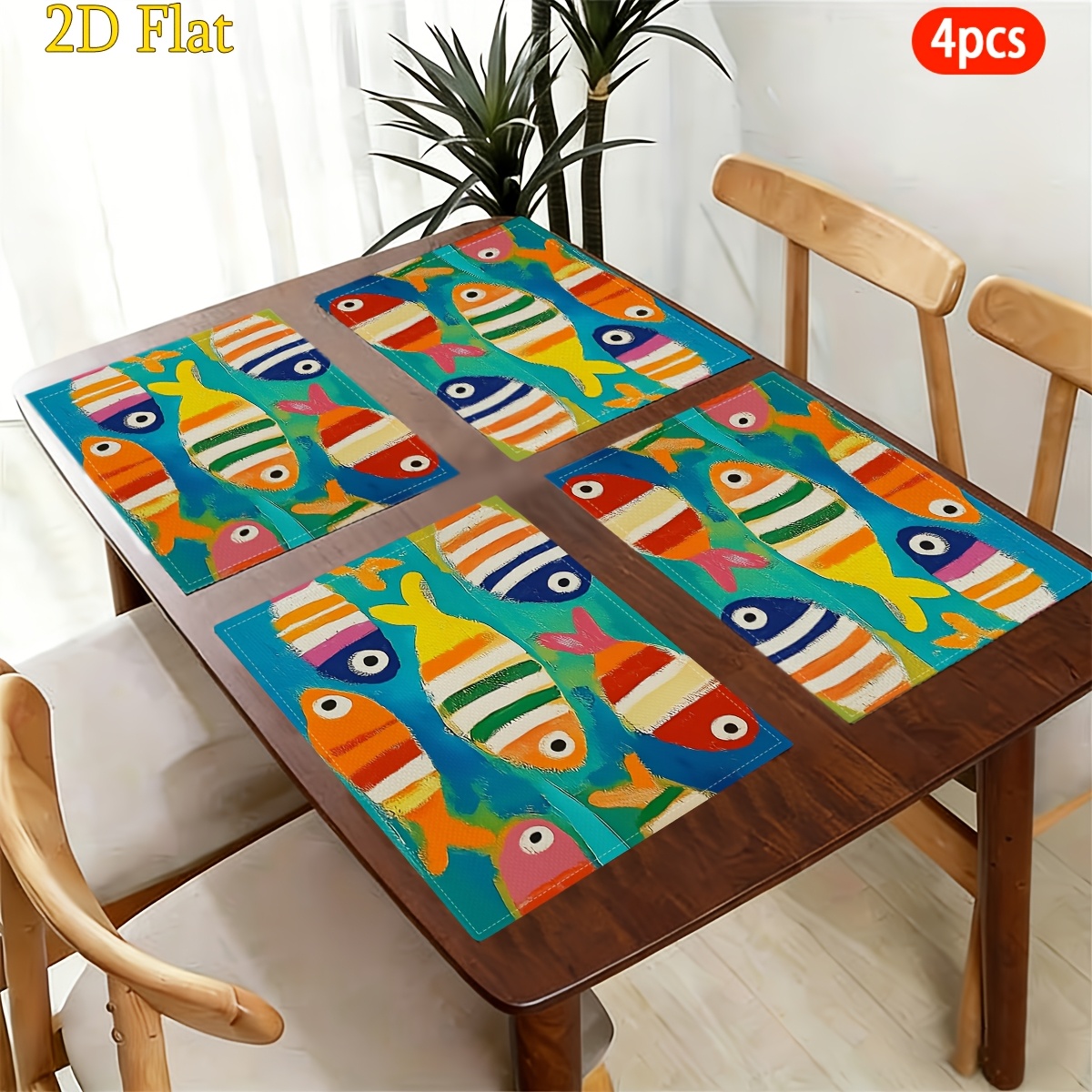 TEMU 2d Flat, 4pcs, Placemats, Colorful Striped Fish School, Themed Table Mats, Tableware Supplies, Suitable For, Banquets And Parties, Kitchen