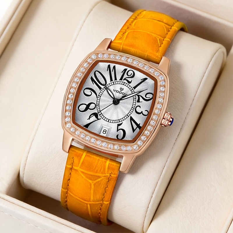 Women's Mechanical Square Retro Style Orange Strap Niche High-end Luminous Watch
