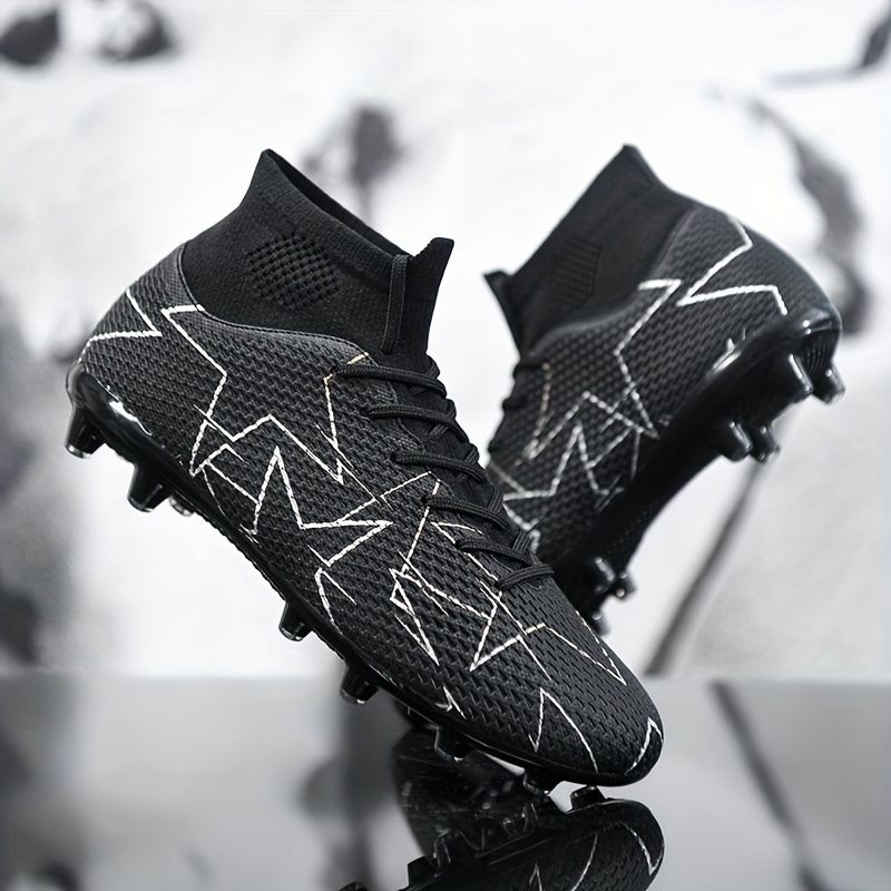 Botas de Fútbol AG con Tachuelas para Hombre y Mujer, Zapatos Deportivos Ligeros Para Entrenamiento al Aire Libre en Competiciones Adulto - 【Negro】, US 3