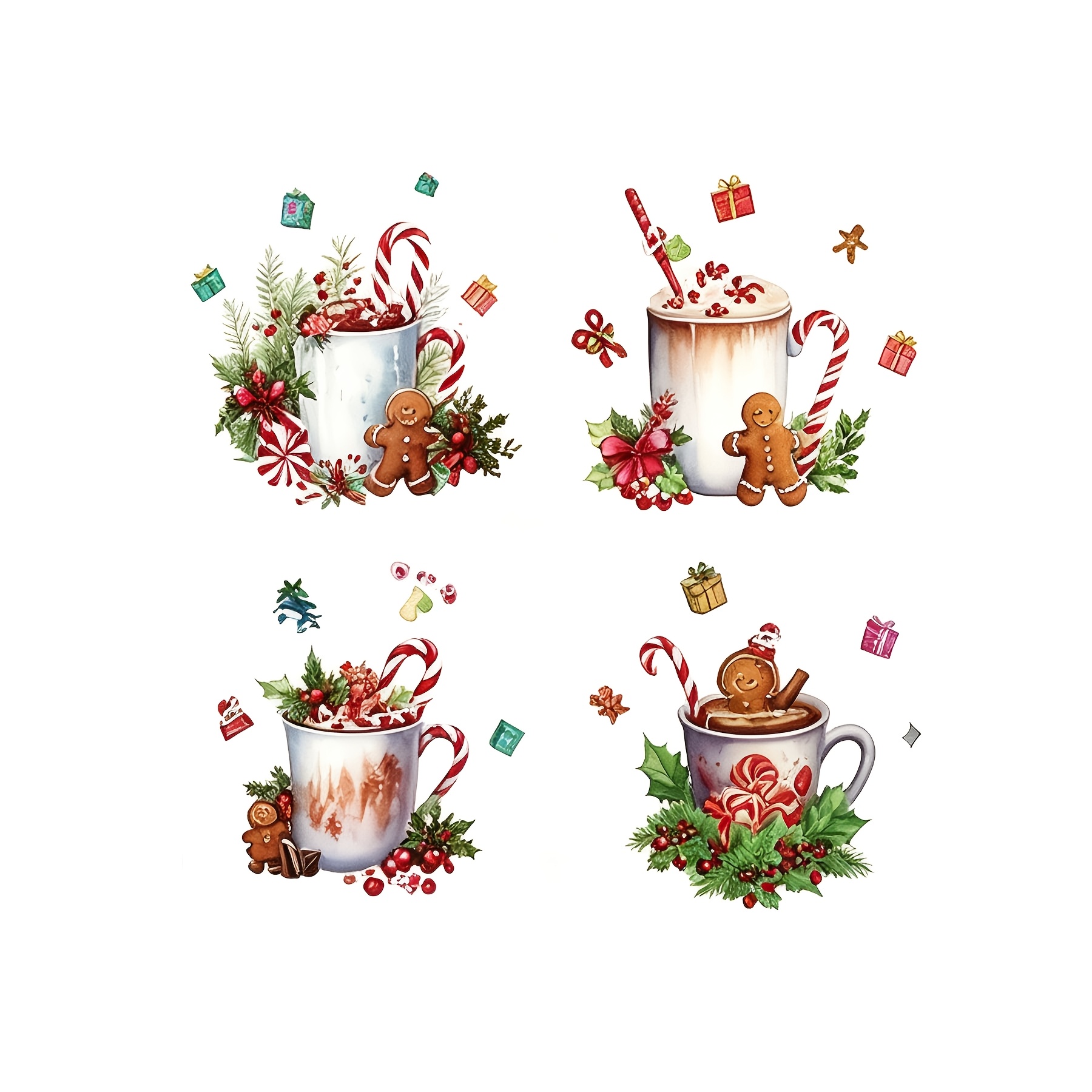 TEMU 4pcs Christmas Gingerbread Man Wall Stickers, Removable Self Adhesive Christmas Decals For Kitchen Cabinet Window Glass, Decor