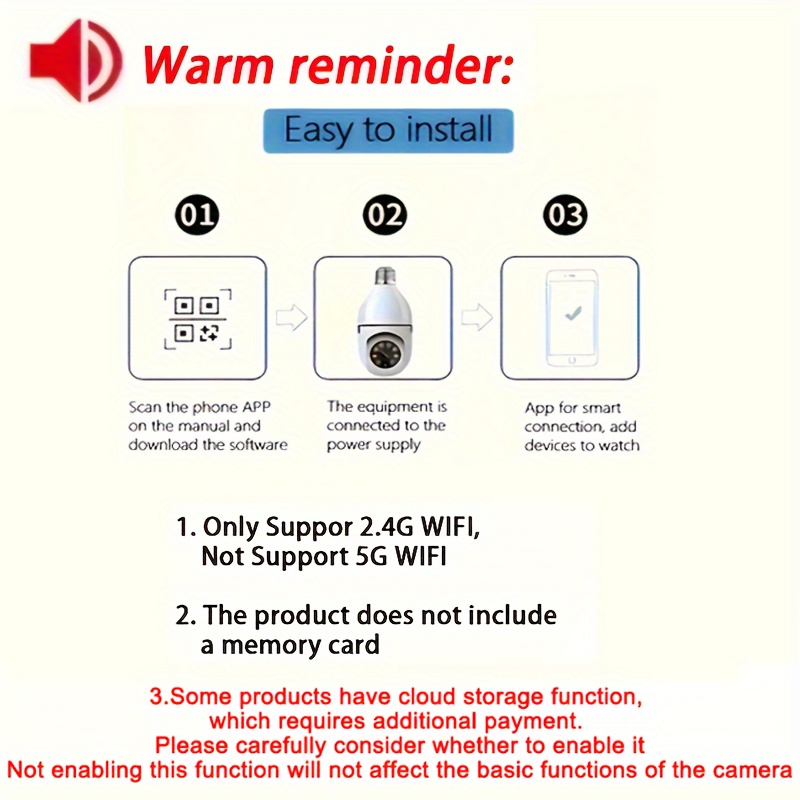 1080p hd smart wifi light bulb camera 355 ptz motion tracking two way audio weatherproof dual wifi alarm notifications  27 screw in security solution for home outdoor details 0