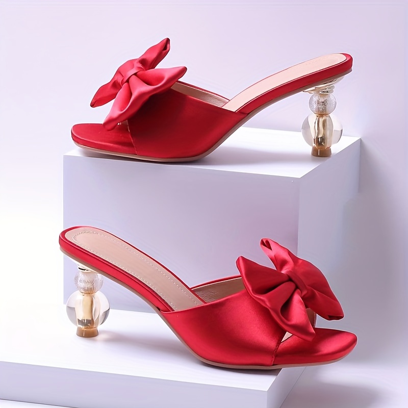 Women s Bowknot High Heels, Fashion Solid Color Square Open Toe Sandals, Stylish Party Dress Shoes details 14