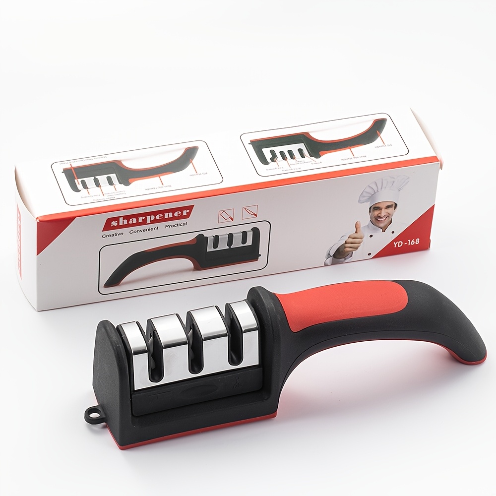 Knife Sharpener, 3-stage Kitchen Whetstone, Ceramic Knife Sharpening Tool, Sharpener in Box Set