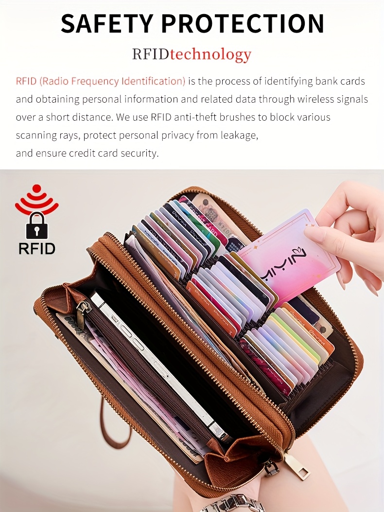 Women'S Retro Leopard Print Large Capacity Wallet with RFID Blocking, Golden-Tone Hardware & Zipper Closure - Multi-Compartment Design with Card Slots