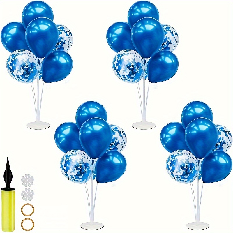 

2/3/4 Sets 12-inch Blue Latex Balloons Stand Set, Glitter Balloons, Table Balloon Centerpiece, Wedding Birthday Bath Christmas Party Decorations