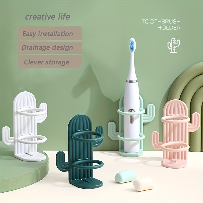 

1pcs Cactus-shaped Electric Toothbrush Holder, Wall-mounted Creative Storage Organizer, Multi-functional Toiletry Accessory, Non-electric Material