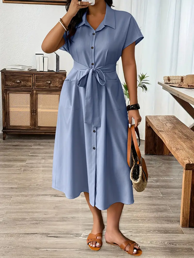 a line dress with belt for women Yellow Cotton Flax A-Line Short Dress with Belt 62" / Custom Height (Free)
