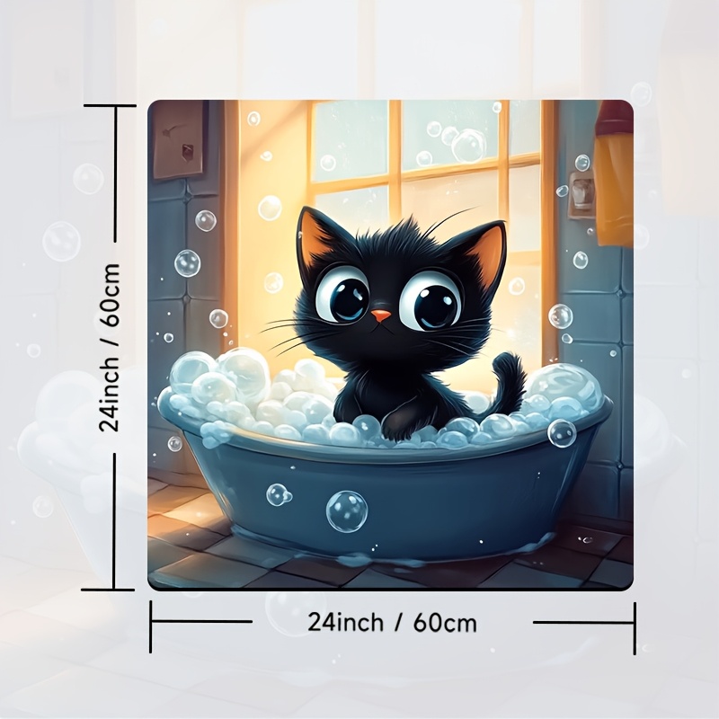 TEMU 1pc Washing Machine Dust Cover Pad & Dry Bath Drain Mat - Adorable Black , Quick-dry Polyester, Absorbent Dish Drying Mat For Kitchen, Washer &