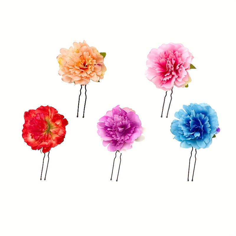 5pcs Of Carnation Flower Hairpins, Artificial Flower Hair Clips, Flamenco Style Hair Additions Headwear, Different Colors Of Women's Headwear