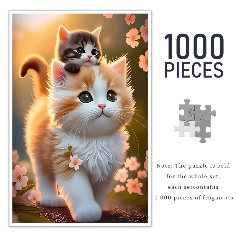 

1000pcs Kitten & Floral Puzzle For Adults - 19.7x27.6in, & Jigsaw - Diy Art Deco , Perfect Birthday Gift