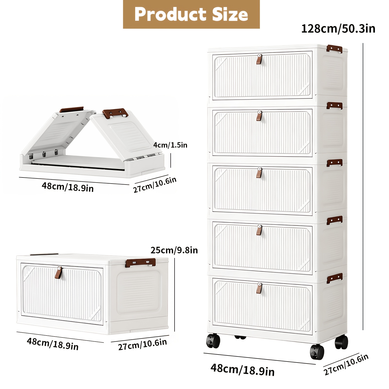TEMU 48 cm faltbare Aufbewahrungsbox, große Aufbewahrungsbox mit doppelter Öffnung, große Aufbewahrungsbox mit Deckel Rollen, kann Kleidung, Snacks