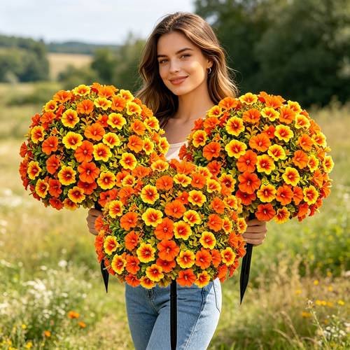 3pcs orange yellow mixed realistic trumpet flowers with ground plug indoor outdoor garden decor autumn summer holiday ornaments christmas mothers day anniversary housewarming wedding birthday party decoration container not