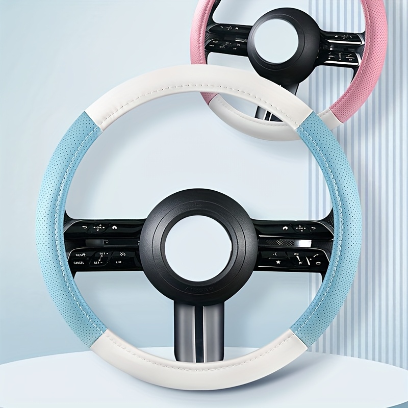 Ziciner Genuine Leather Steering Wheel Cover, Stitch on Wrap, Breathable Anti-Slip