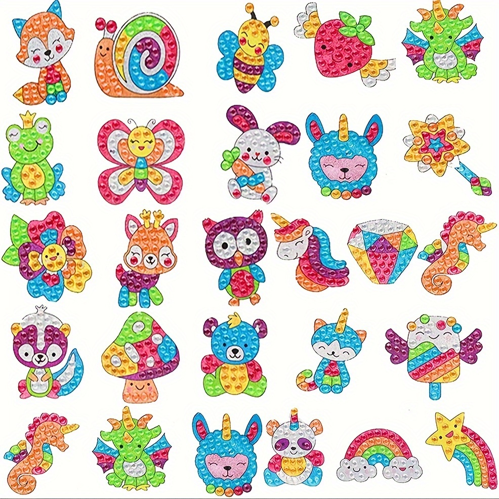 

12-piece 5d Diy Diamond Painting Stickers Kit - Cartoon Animal Designs, Acrylic Mosaic Art & Craft Set