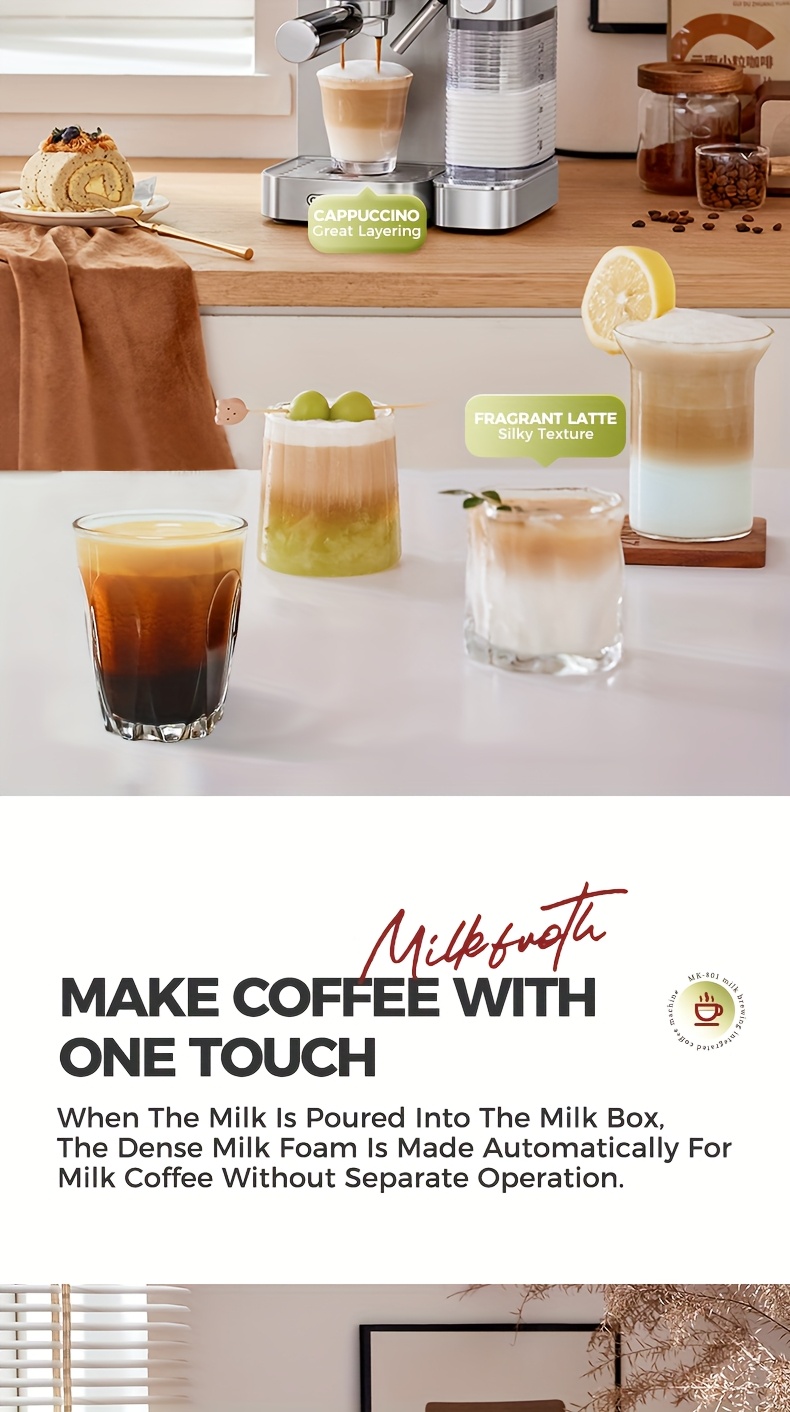 CAFELFFE Semi-Automatic Espresso Machine MK801 with Automatic Milk Frothing System, One-Touch Operation for Espresso, Latte & Cappuccino, 20BAR High Pressure, 1.3L Water Tank & 0.7L Milk Tank, Self-Cleaning Function, 1350W Power, 220-240V, Italian Semi-Automatic Coffee Maker with Digital Display & Temperature Control, Compact Design for Home & Office Use, Ideal for Coffee Lovers & Small Businesses, Cappuccino Machine, Latte Brewing, Modern Espresso, Sleek Coffee Maker, Durable, Coffee