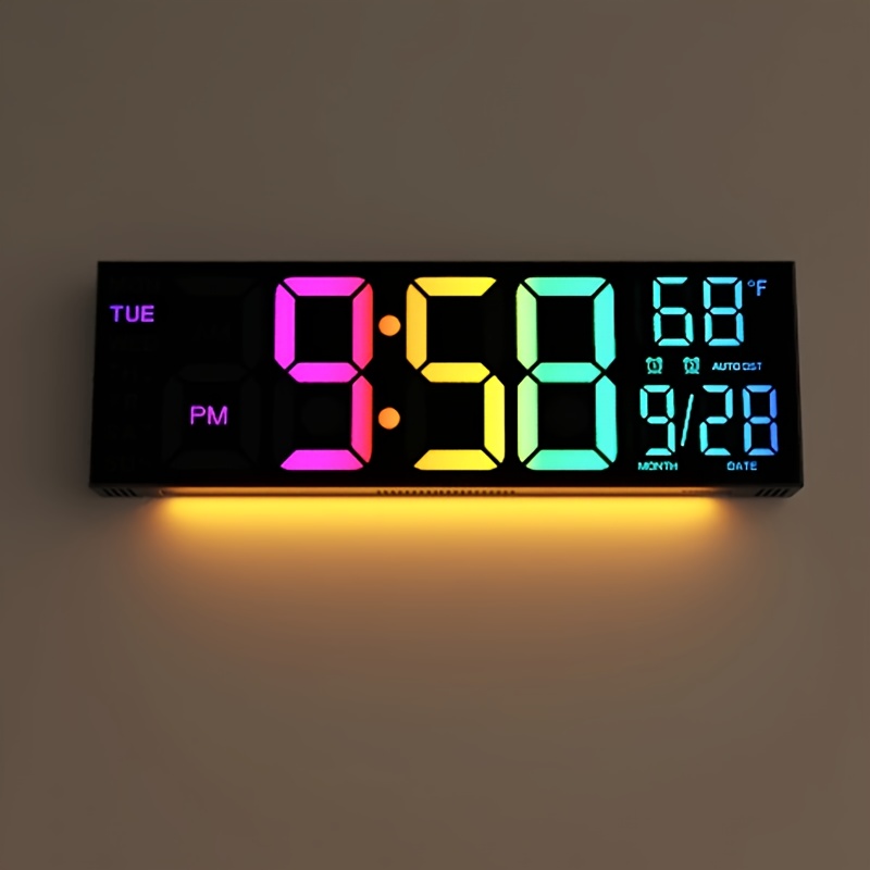 

Digital Wall Clock Large Display, 16.2" Digital Wall Clock With Rgb Color Changing Remote Control, Automatic With Night Lights, Auto Dst, Date Week, Temperature