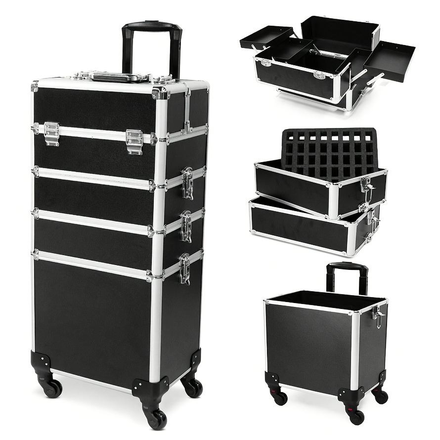 5-layer Portable Trolley Case, 4-in-1 Travel Beauty Makeup Trolley, Essential Mobile Storage Box For Makeup Artists And Makeup Enthusiasts, Equipped With Durable Universal Wheels