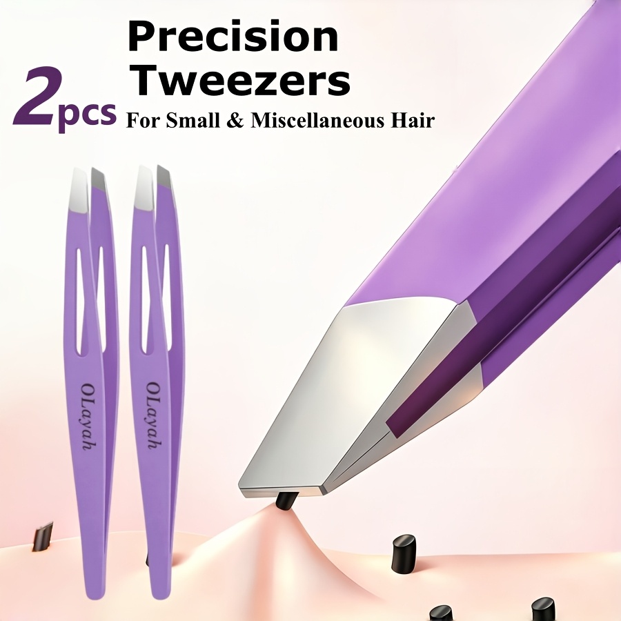 TEMU Olayah 2pcs Purple Hollow Slanted Mouth Tight Tweezers Easily Extracting Fine Hairs, Easy And Effortless , Hollow Anti-slip, Beard Clipping And