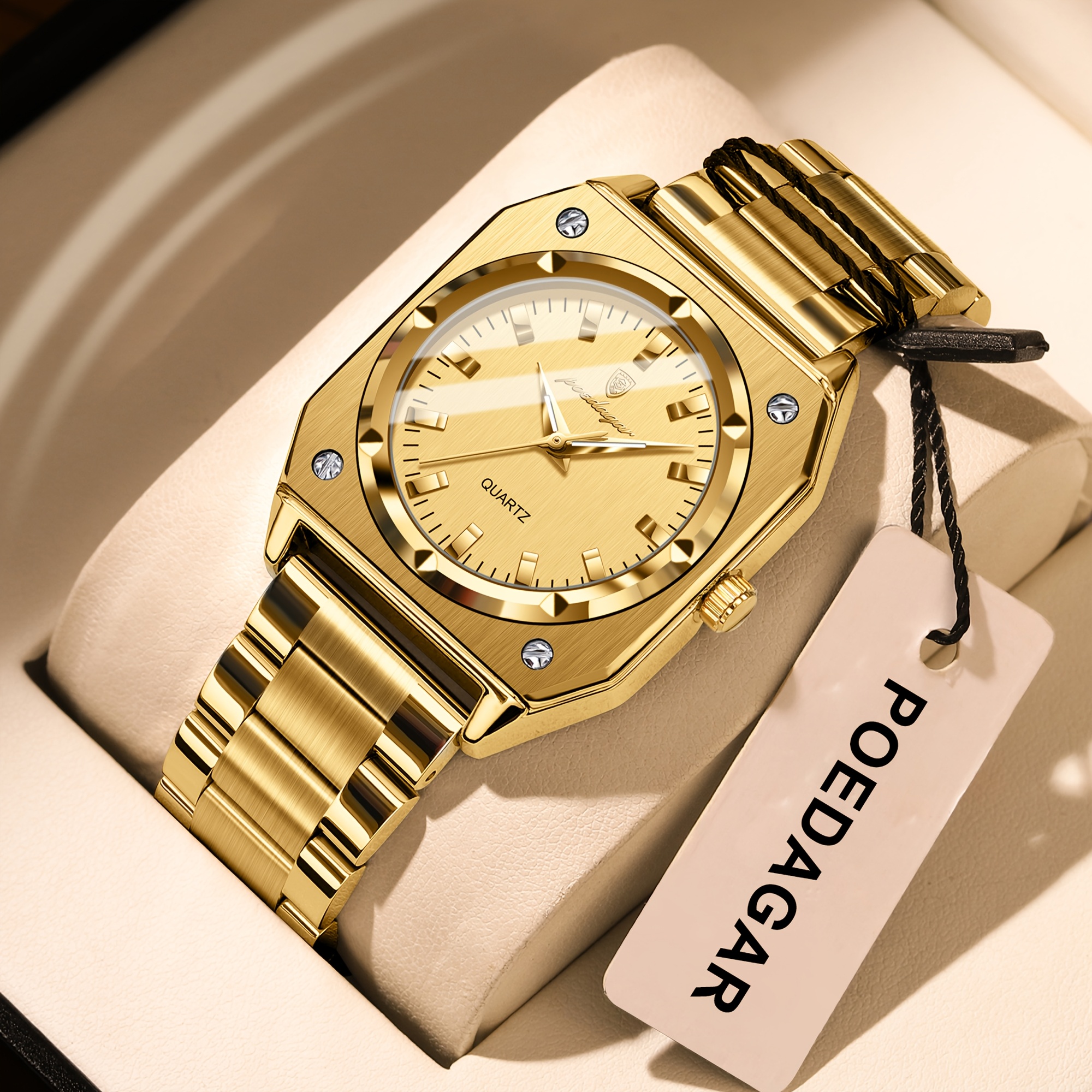 Image of Poedagar Luxury All Golden Stainless Steel Strap Women Watch Luminous Square Ladies Wristwatch Quartz Watches For Women