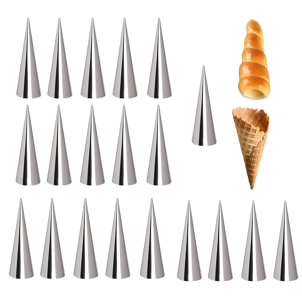 E-shop 20 Stück Sahnehorn-Formen Set, 4,76 Zoll (ca. 12 cm), Anti-Haft Edelstahl-Kegelformen mit Schräger Kante, geeignet für Cannoli, Crème und
