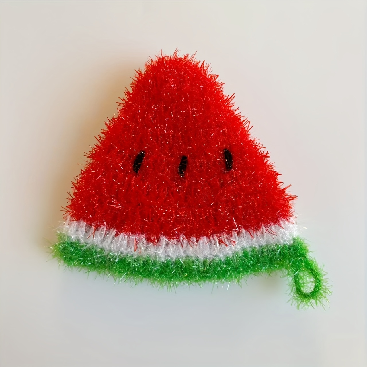 TEMU Handmade Crochet Polyester Dishcloth With Watermelon Design, Kitchen Cleaning Cloth With Hook For Decoration – Perfect New Year And Everyday Gift