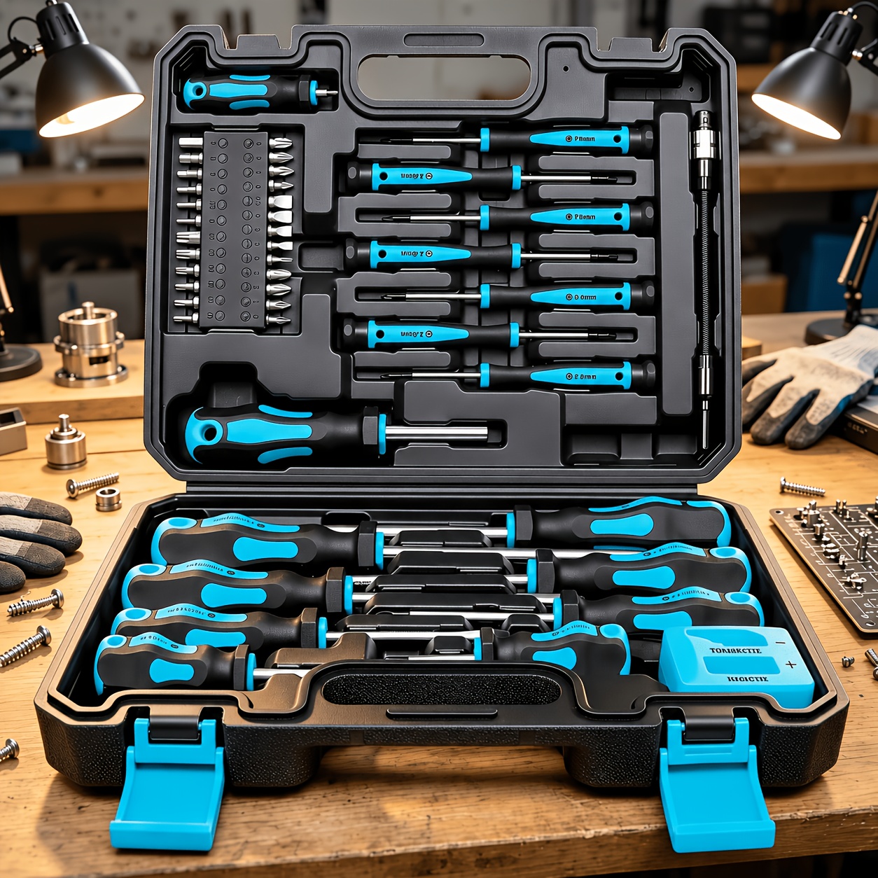 Image of 42pcs Magnetic Screwdriver Set, Including Slotted, Phillips, Hex, Star, And Precision Screwdrivers, Along With A Demagnetizing Tool