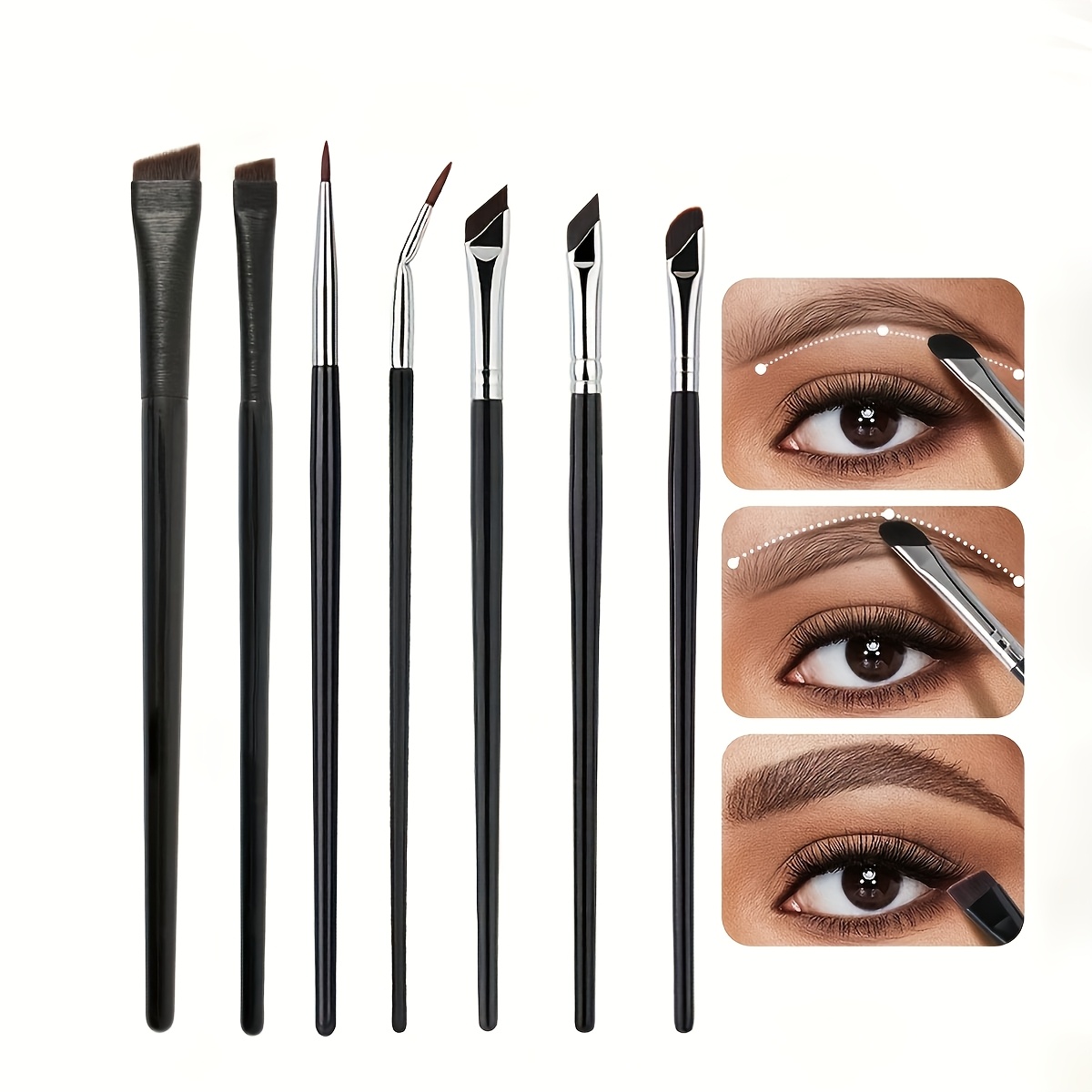 TEMU 7 Precision Detail Makeup Brushes, Eyeliner And Brow Brush Set, , Manual, No Batteries Required, With Ultra-thin Eyebrow And Lower Lid Brushes For Detailed Eye Makeup Applications