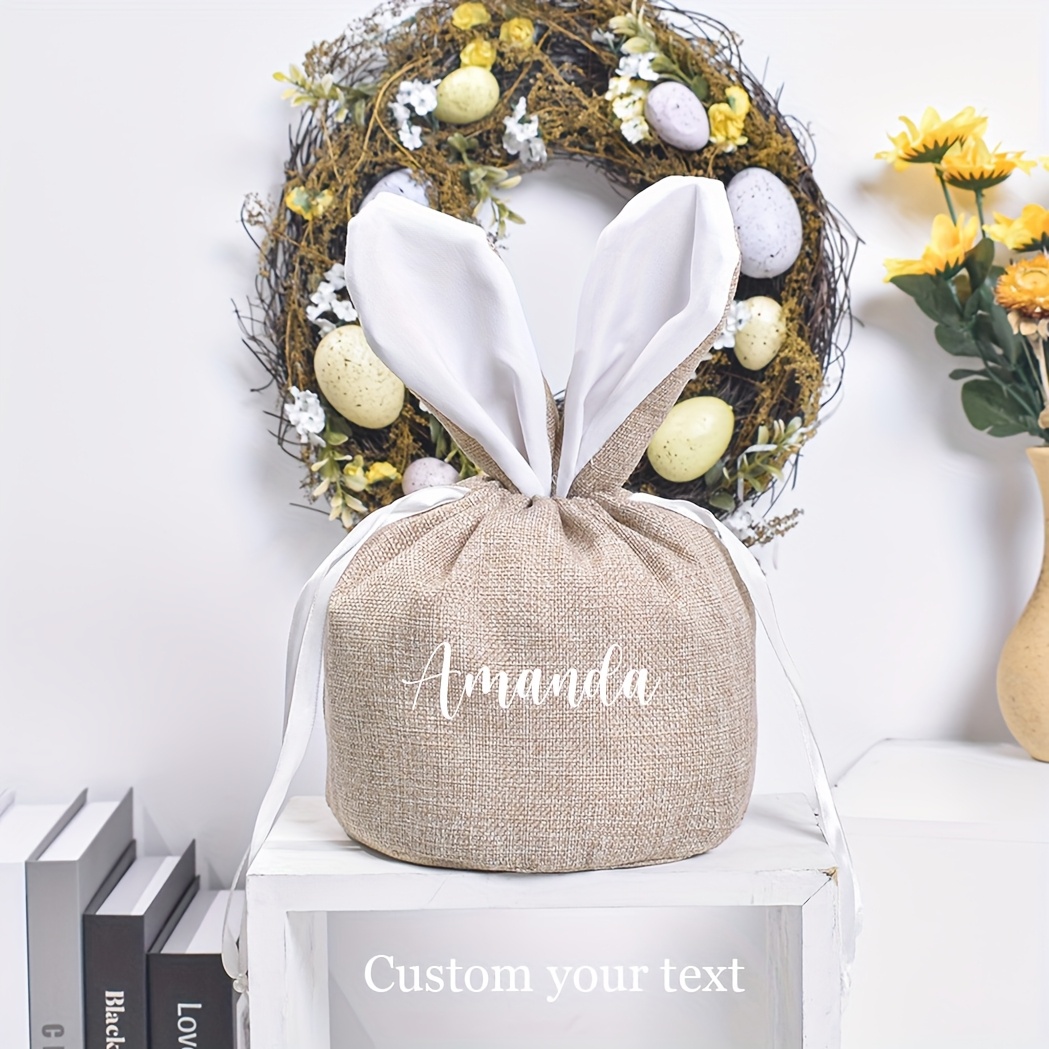 

Easter Personalised Easter Basket Drawstring Easter Hunt Bag Personalised Easter Bunny Linen Pouch Easter Gift Egg Hunt