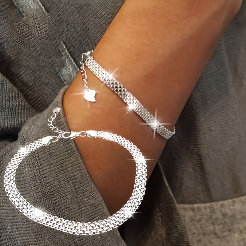 

S925 Sterling Silvery Mesh Chain Bracelet - Sparkling ,, & Hypoallergenic For Weddings, Parties & Casual Wear