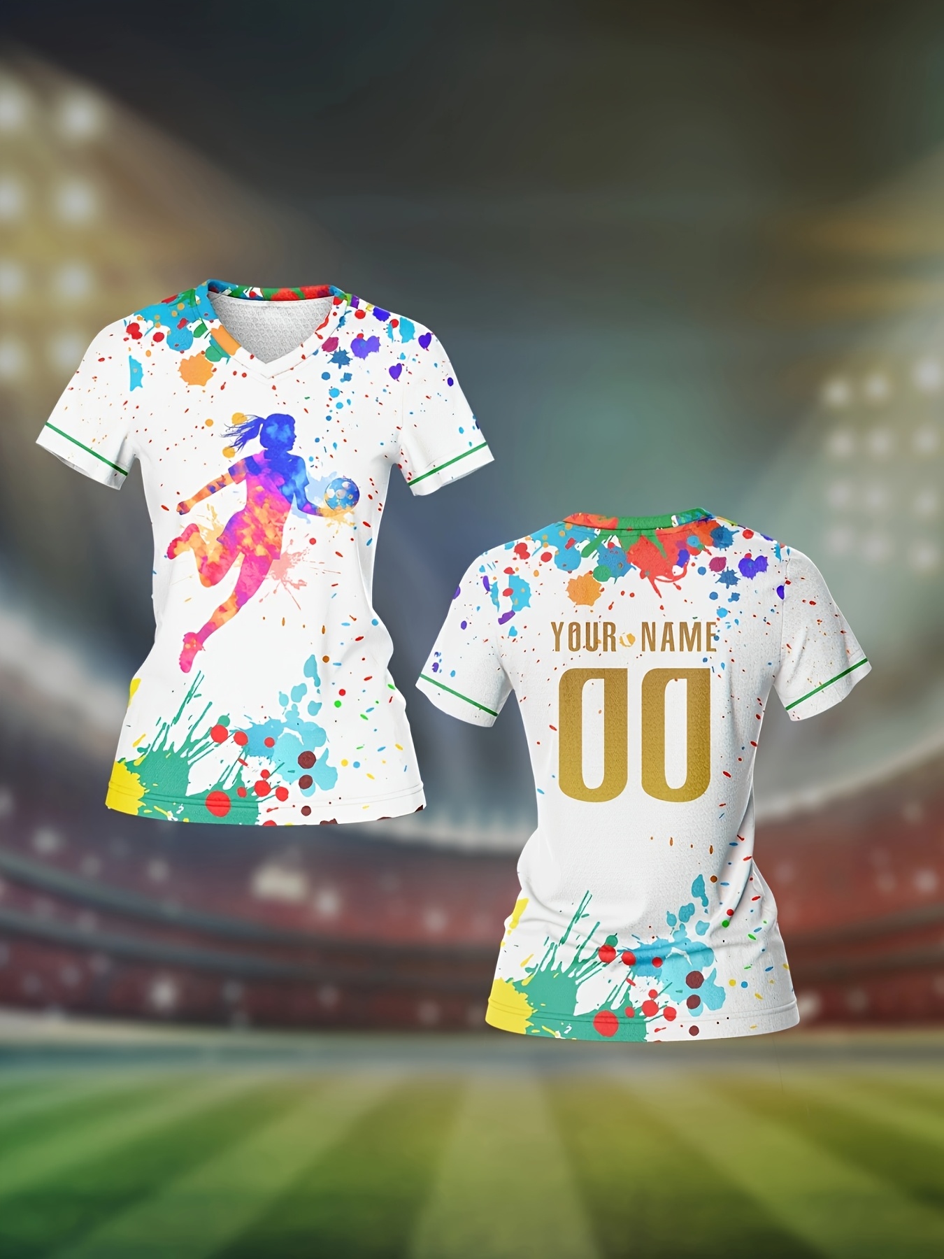 Customizable Women'S V-Neck Soccer Jersey Personalized Name Number  Breathable Athletic Shirt for Fitness, and Casual We - Main Image