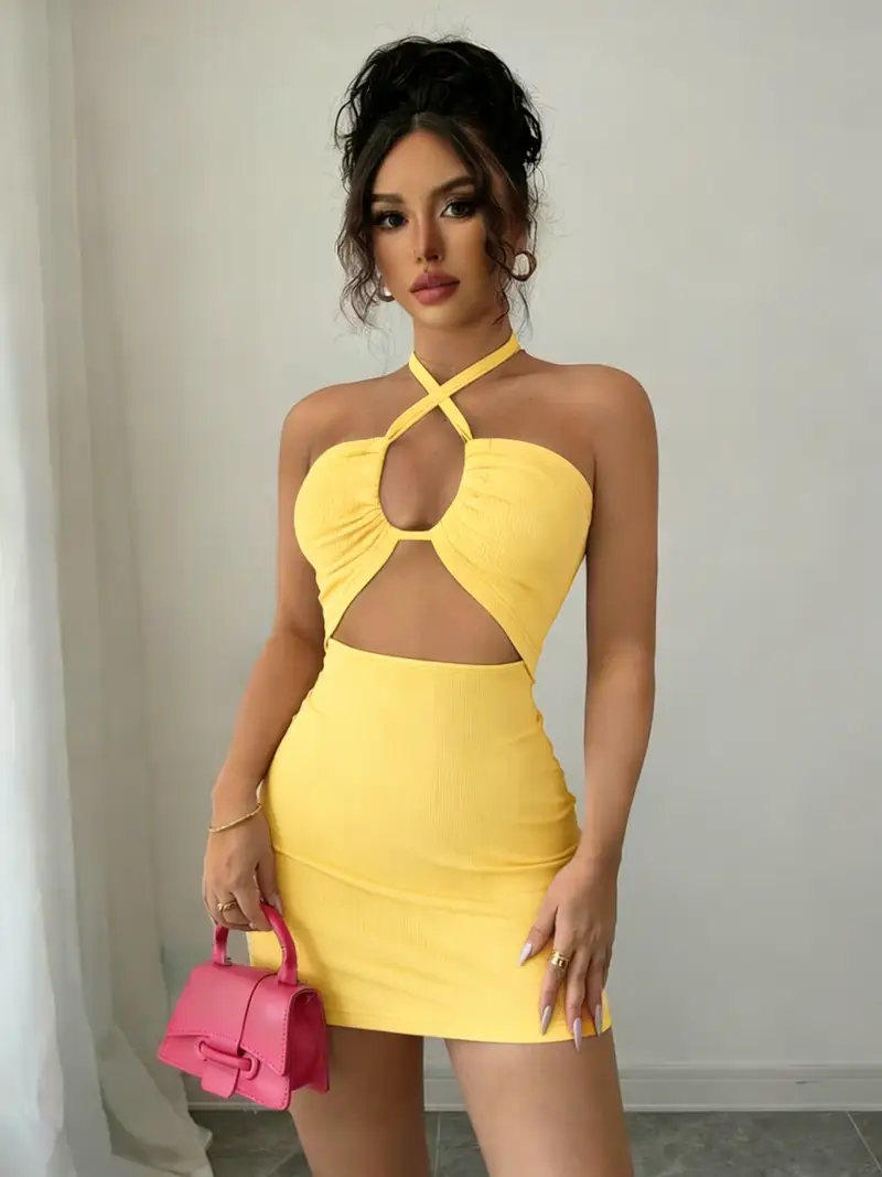 yellow cut out bodycon dress Golden Yellow Cutout Midi Dress | Womens | Medium (Available in XXL, XXS, XS, S, L, XL) | 100% Polyester