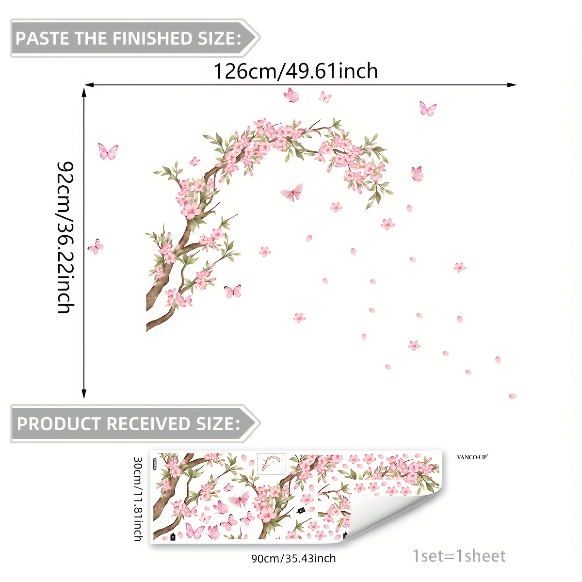 *90cm Self-adhesive Peach Flower 2d Wall Sticker For Home Background Decoration Wall Sticker M12073-yx