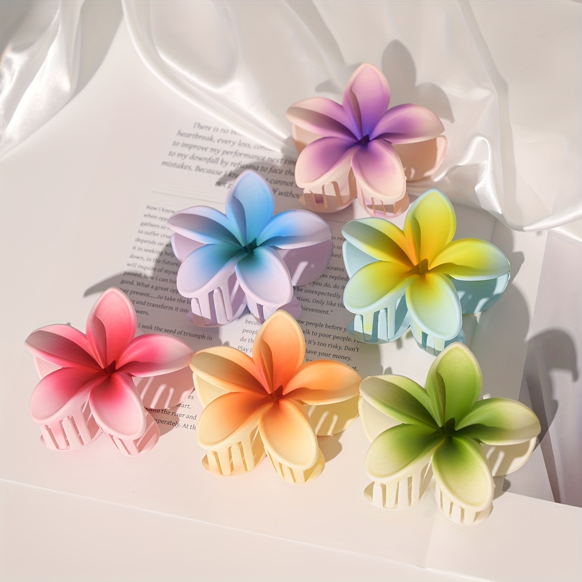 

6-piece Elegant Floral Hair Claw Set - Colorful, Matte Finish Flower Shaped Clips For Women And Girls Flower Hair Clip Hair Claw Clips For Women