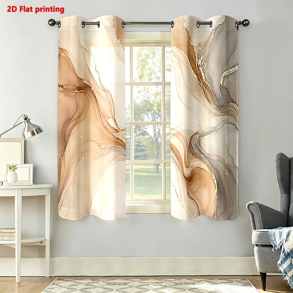 Image of 2d Flat - 2d Flat 2pcs Curtains Abstract Marble Room Home Decor Light Filtering Light Luxury Minimalist European Style, Suitable For Living Rooms, Bedrooms, Study Rooms, And Home Decoration