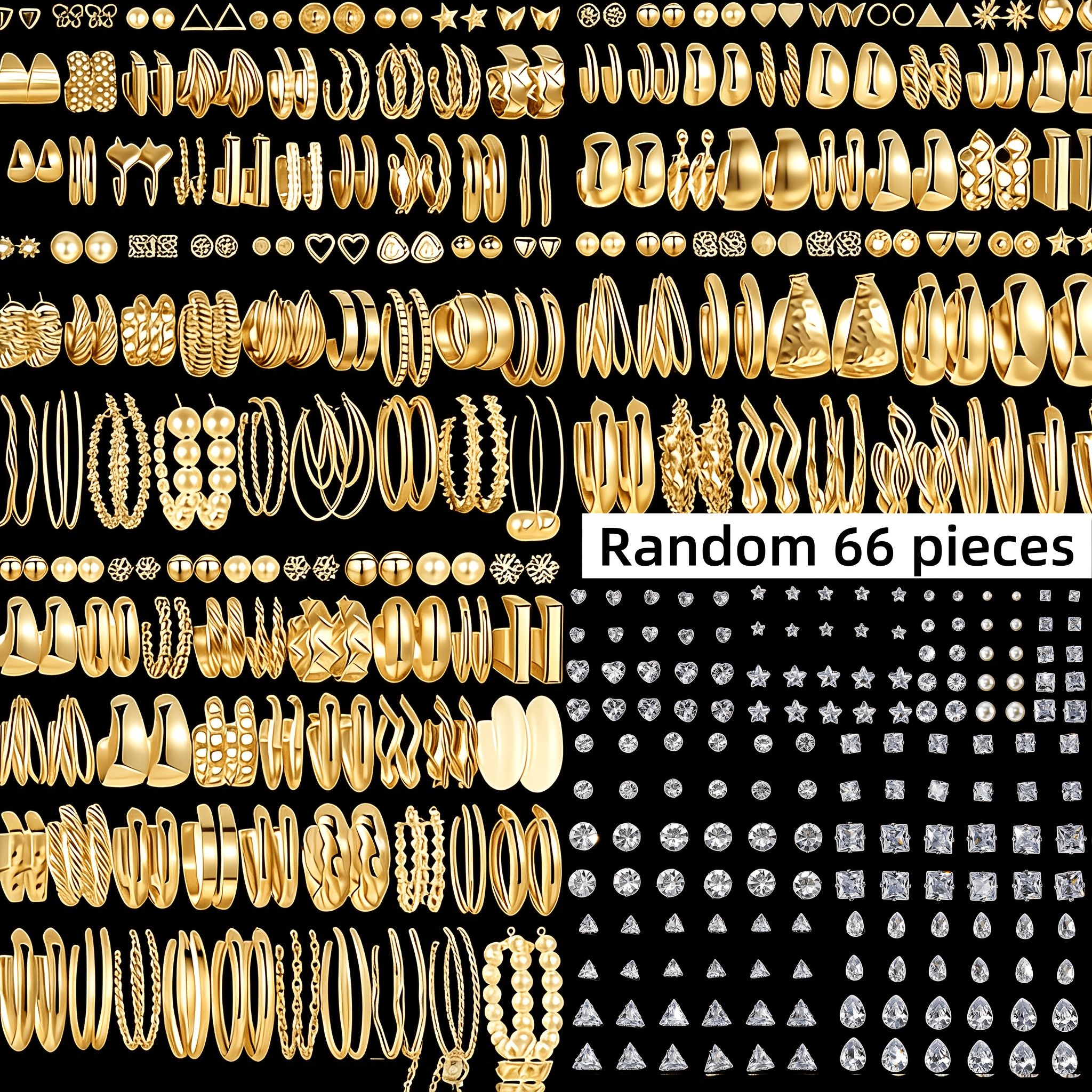 TEMU Lot de 60/66 pièces aléatoires. Boucles d'oreilles élégantes et polyvalentes de C avec strass pour femme, à géométriques carrés. Convient comme