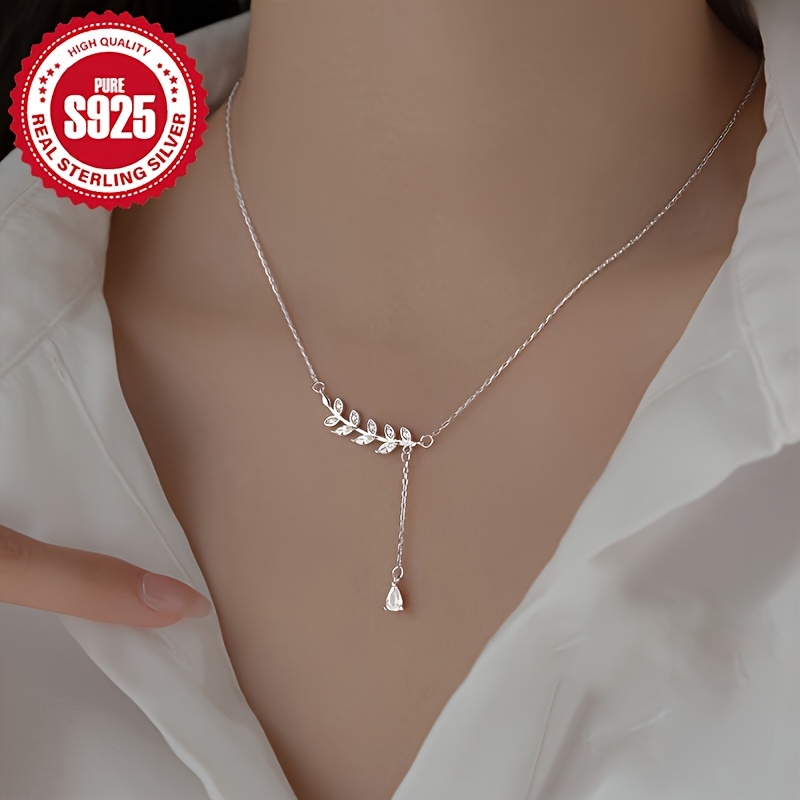 S925 Silver Glittering Wheat Earring Dangle Necklace