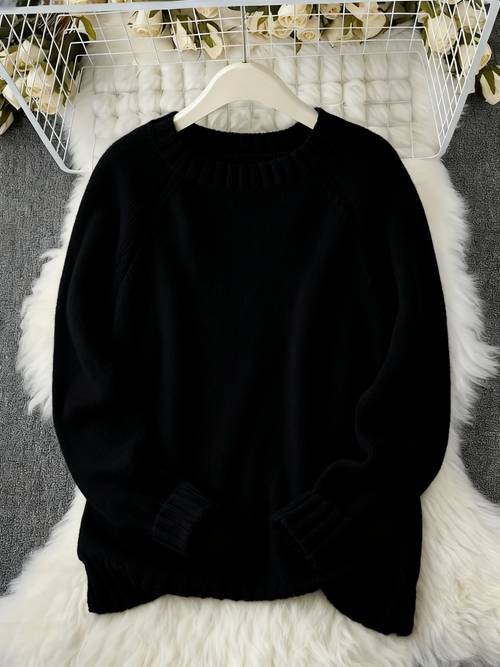 plus size plus size womens solid color sweater soft round neck long sleeve comfortable winter sweater for autumn and winter